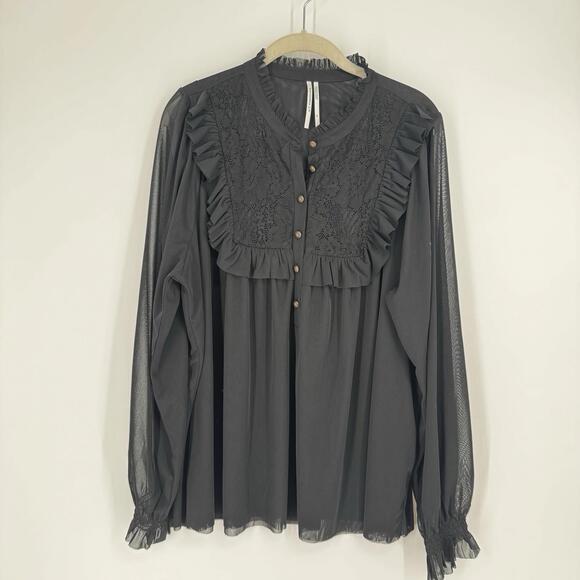 Anthropologie top womens 1x black lace ruffle victorian witchy romantic vampire - Picture 1 of 7
